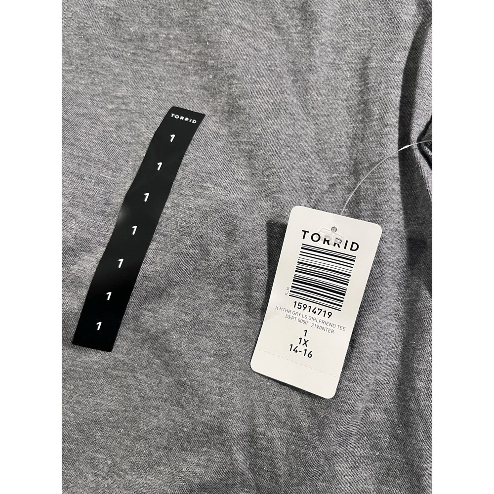 Torrid Girlfriend Tee 1X Gray V-Neck Long Sleeve Classic Fit NWT Plus Size - Picture 6 of 9